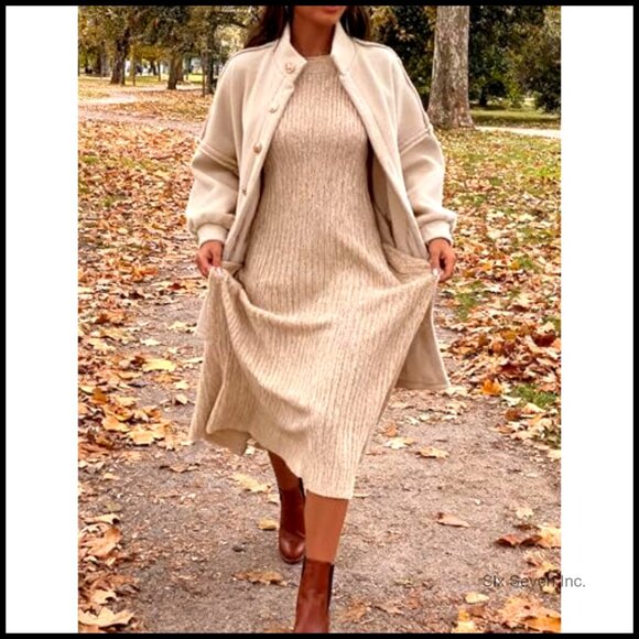 Oversized Button Down Jacket Lantern Sleeve Coat Mock Neck Casual Outerwear - Picture 4 of 7